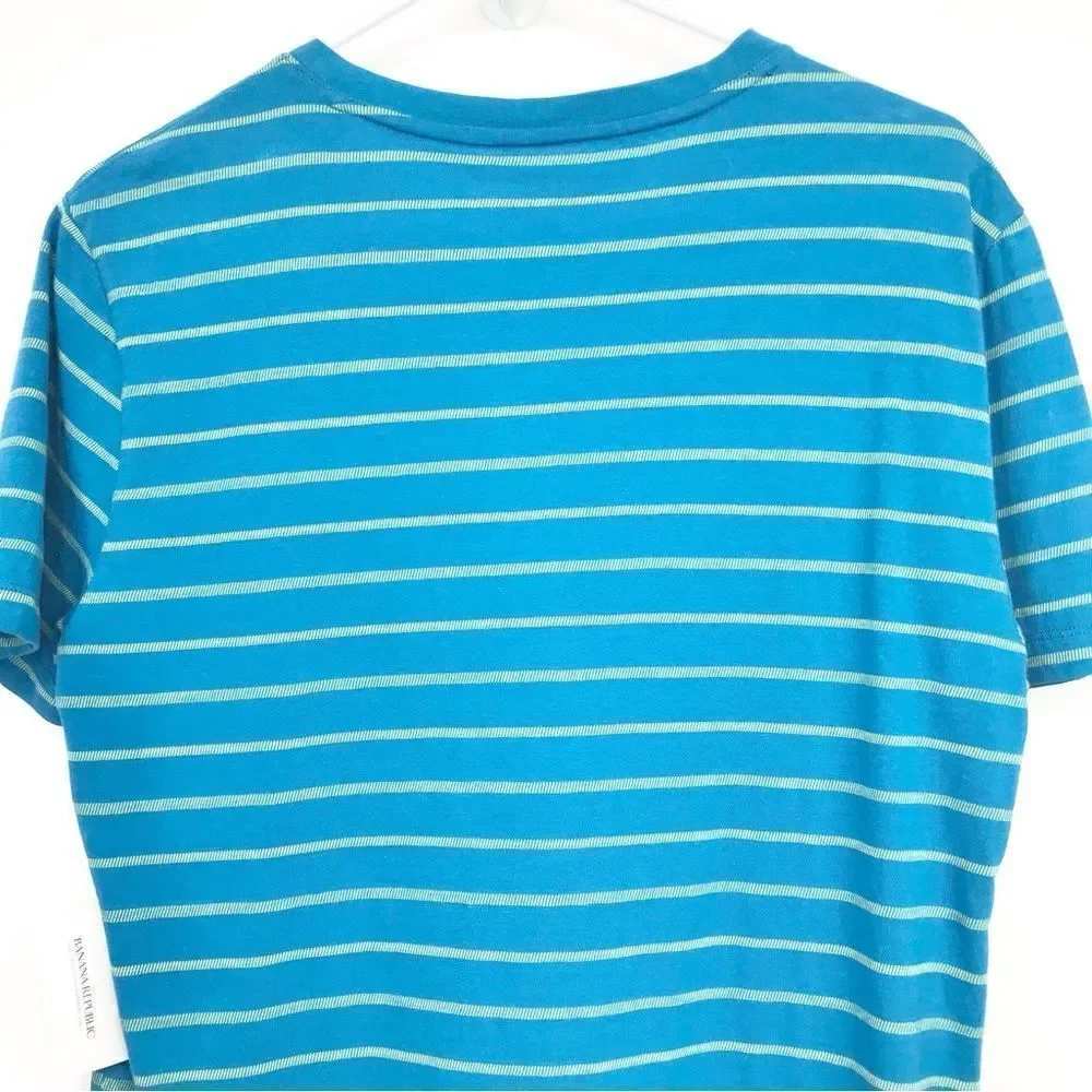 Banana Republic Soft Wash Teal Blue Striped Short Sleeve Henley Shirt